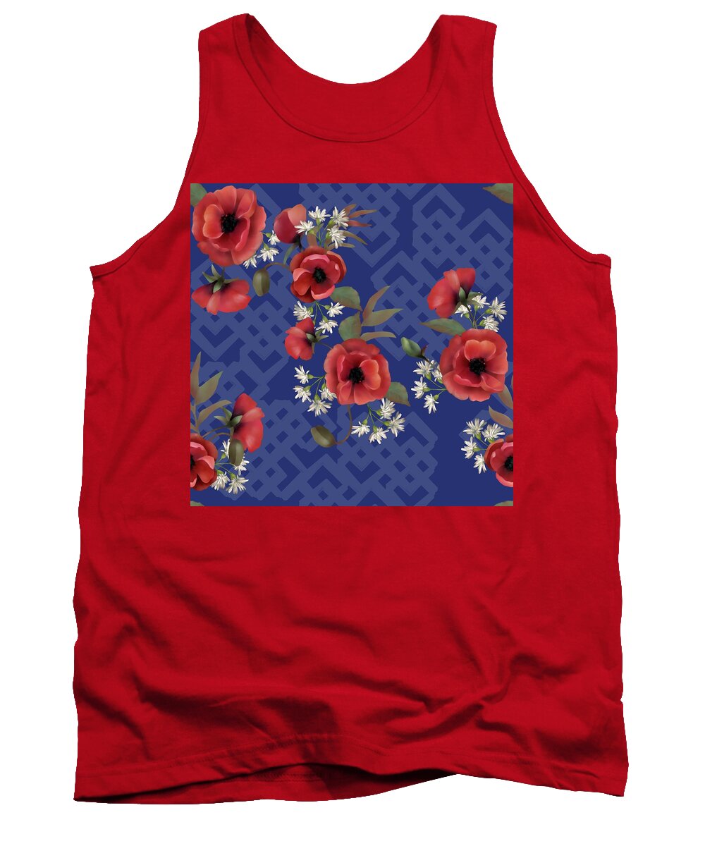 Poppies Tank Top featuring the digital art Remembrance Blue Floral by Sand And Chi