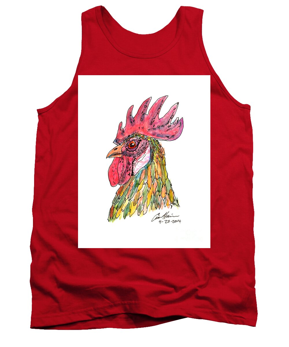 Rooster Tank Top featuring the drawing Rooster by Eric Haines
