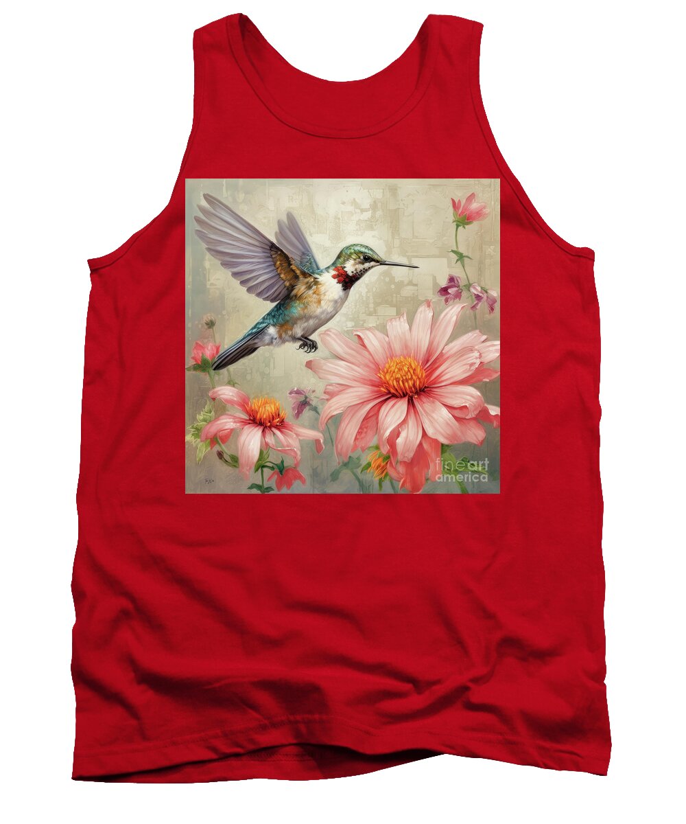 Ruby Throated Hummingbird Tank Top featuring the painting Ruby And The Daisy 2 by Tina LeCour