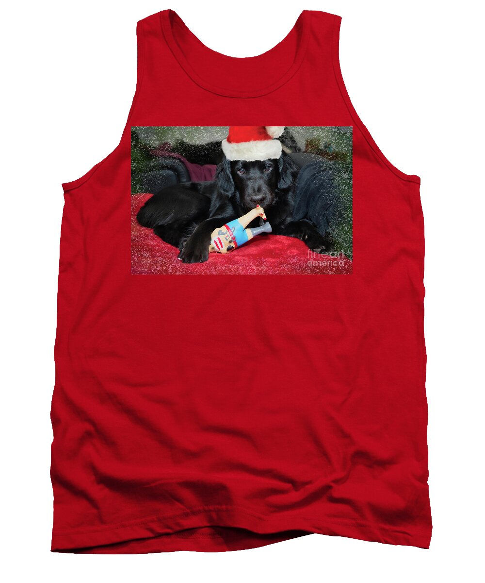 Playful Tank Top featuring the photograph Santa Puppy Buddy by Amy Dundon