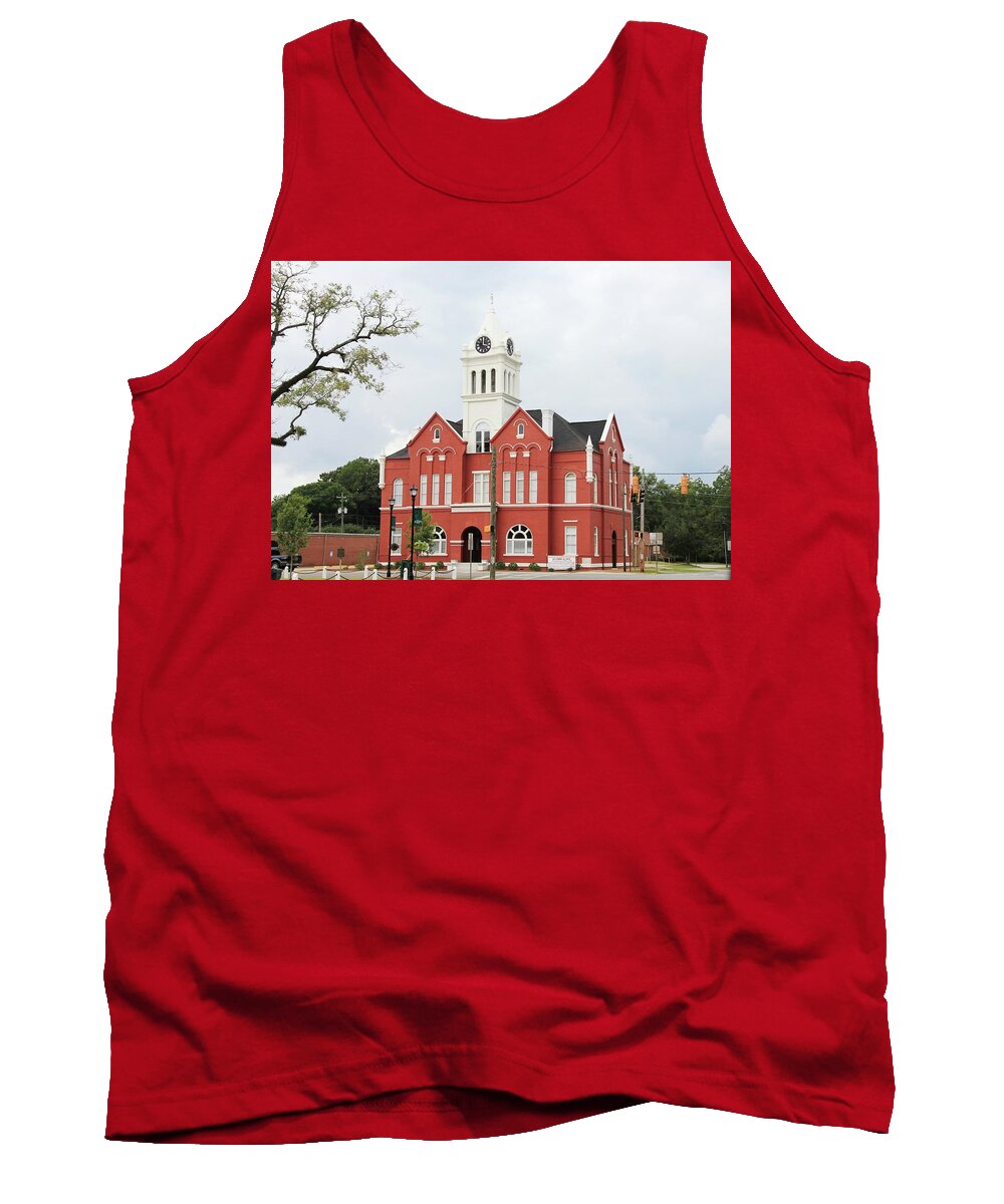 Schley Courthouse Ellaville Schley Ellaville Courthouse Stores Square Caylee Hammock Brent Cobb Tank Top featuring the photograph Schley County Courthouse 2 by Jerry Battle