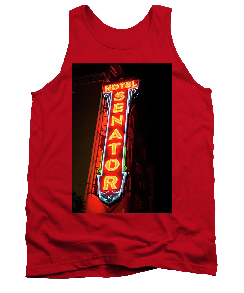 Sf Tank Top featuring the photograph Senator Hotel Neon in SF by Matthew Bamberg