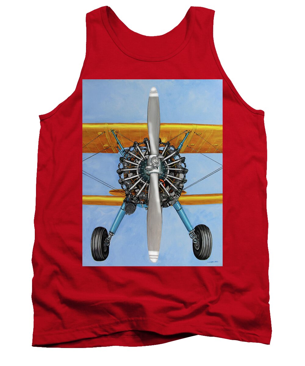 Stearman Tank Top featuring the painting Stearman Biplane with Pratt and Whitney 985 by Karl Wagner