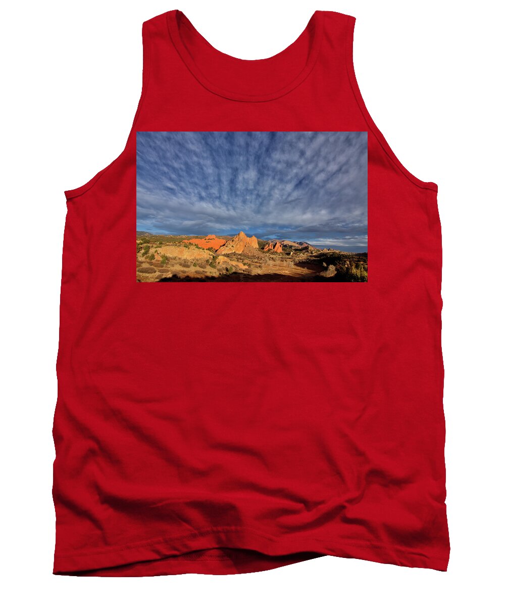 Sunrise Tank Top featuring the photograph Sunrise, Garden of the Gods by Bob Falcone