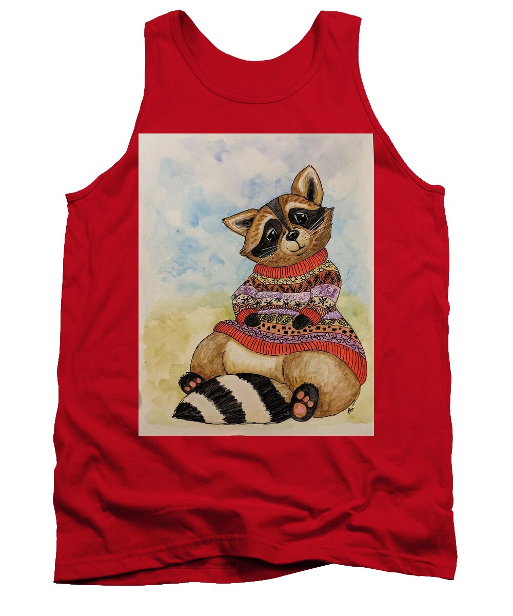 Raccoon Tank Top featuring the painting Sweater raccoon by Lisa Mutch