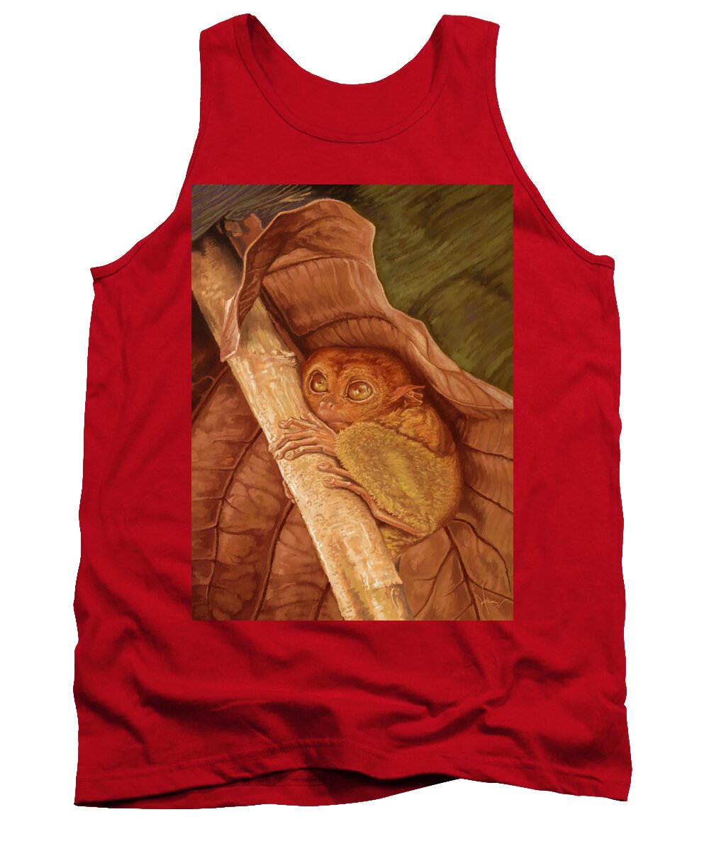 Animal Tank Top featuring the painting Tarsier in Place by Hans Neuhart