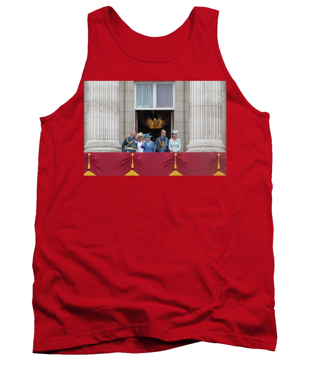 Raf Tank Top featuring the photograph The Queen waves at the crowds by Andrew Lalchan