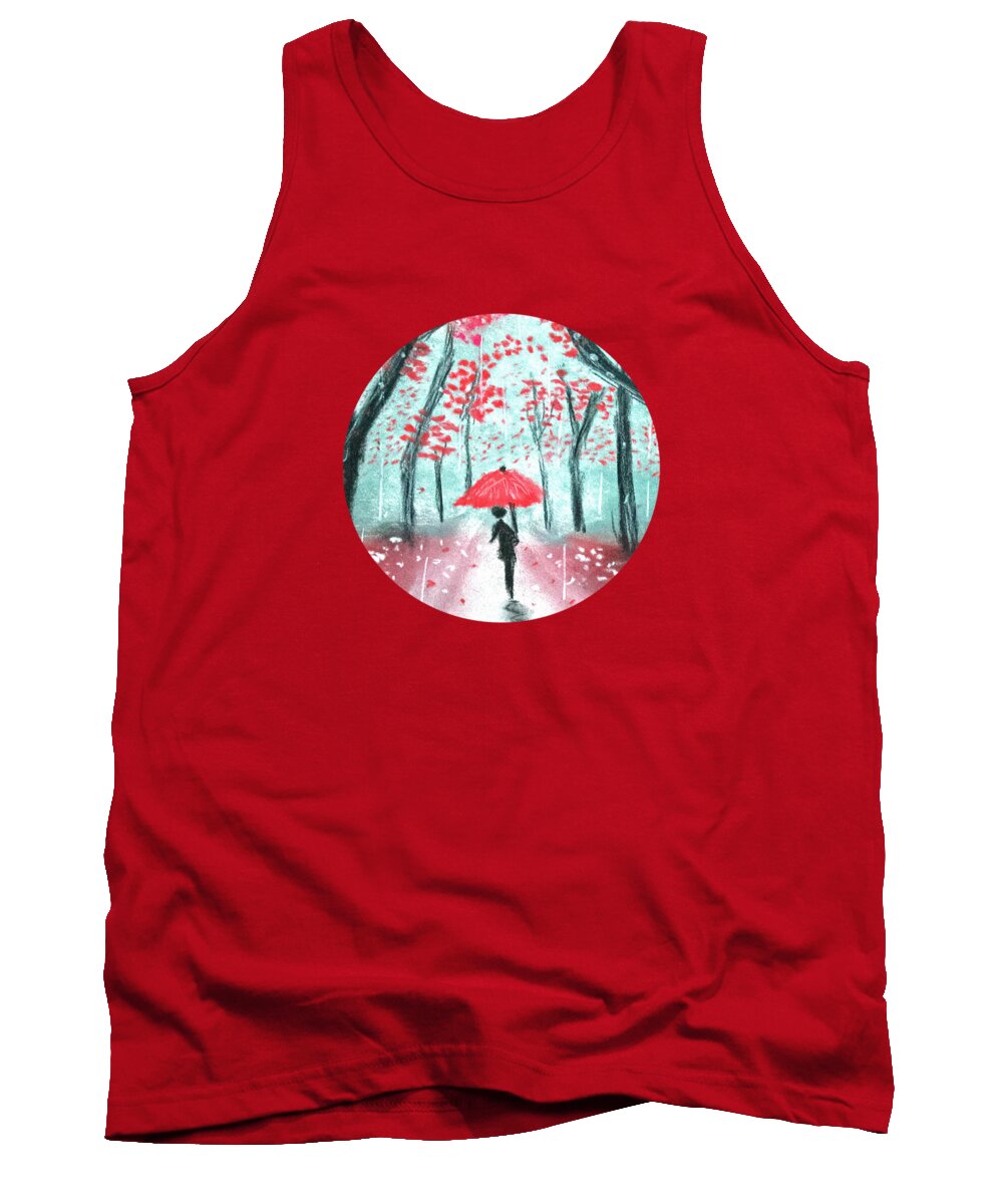 Umbrella Tank Top featuring the drawing The Rainy Path by Ali Baucom