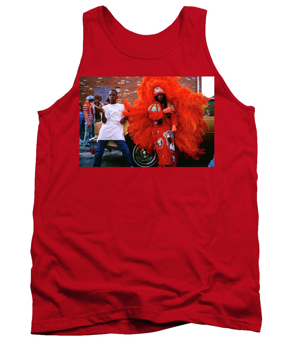 Mardi Gras Tank Top featuring the photograph Treme - Mardi Gras Black Indian Parade, New Orleans by Earth And Spirit