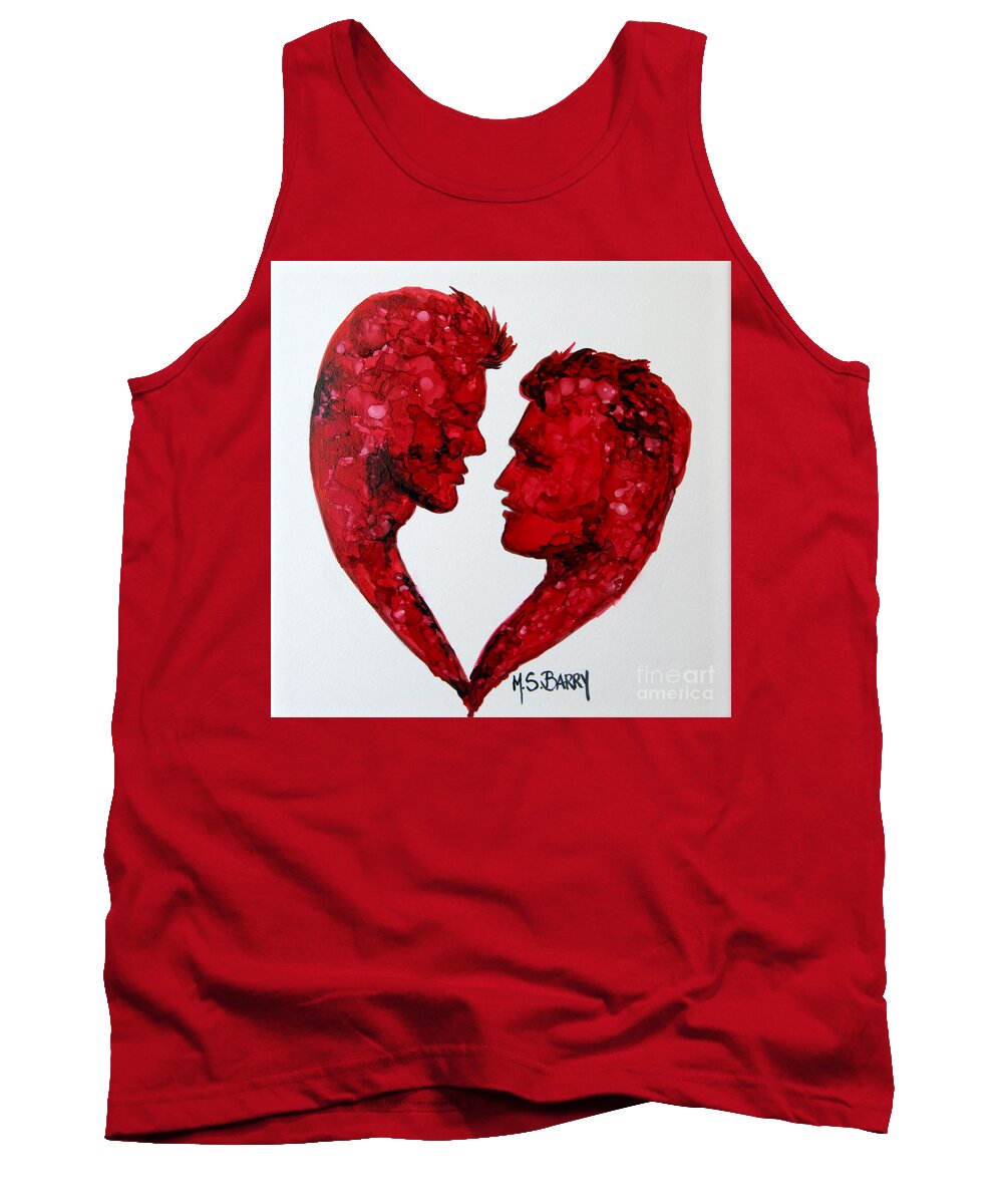 Gay Love Tank Top featuring the painting Two Hearts Beat as One Male by Maria Barry