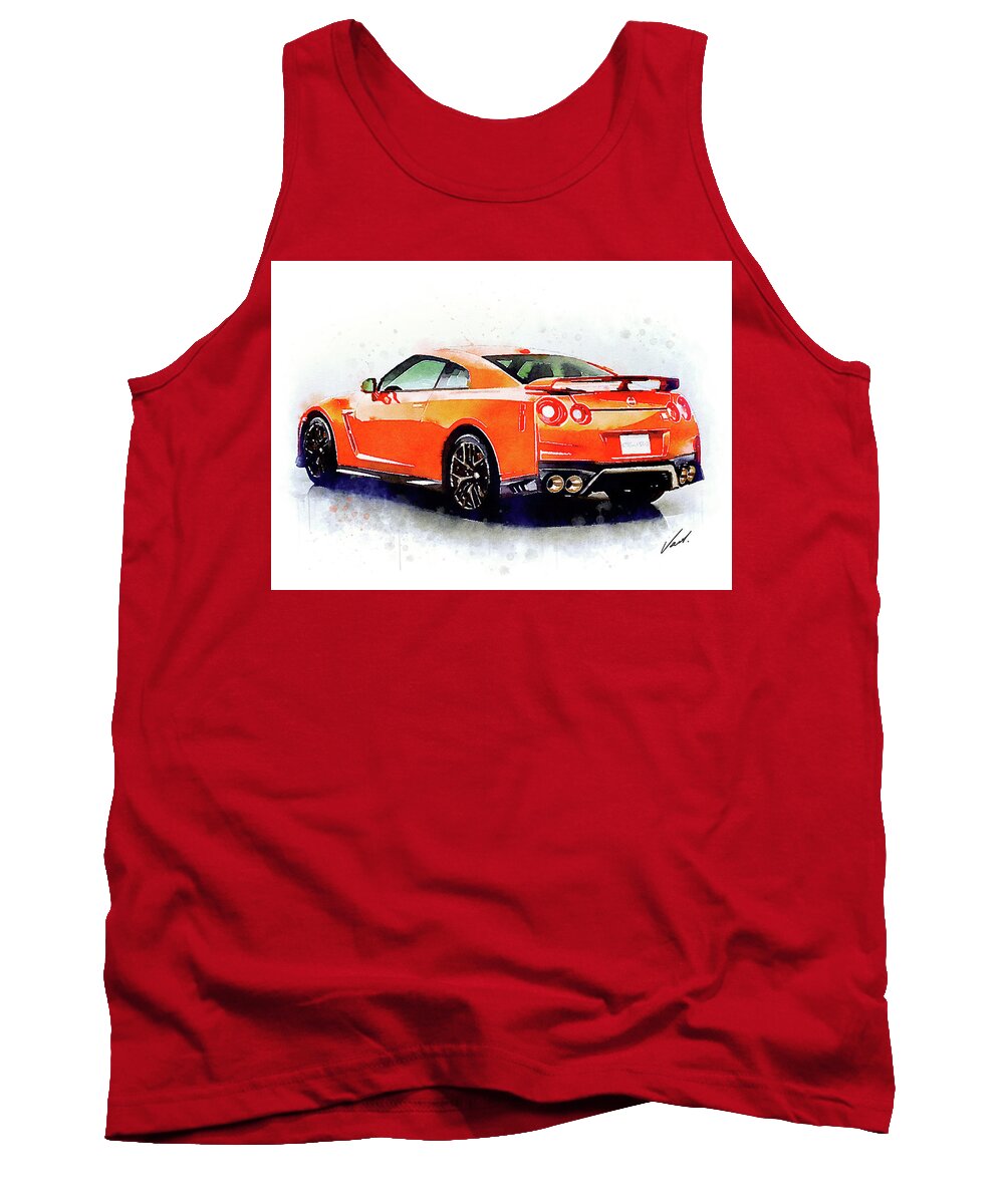 Watercolor Tank Top featuring the painting Watercolor Nissan GT-R - oryginal artwork by Vart. by Vart