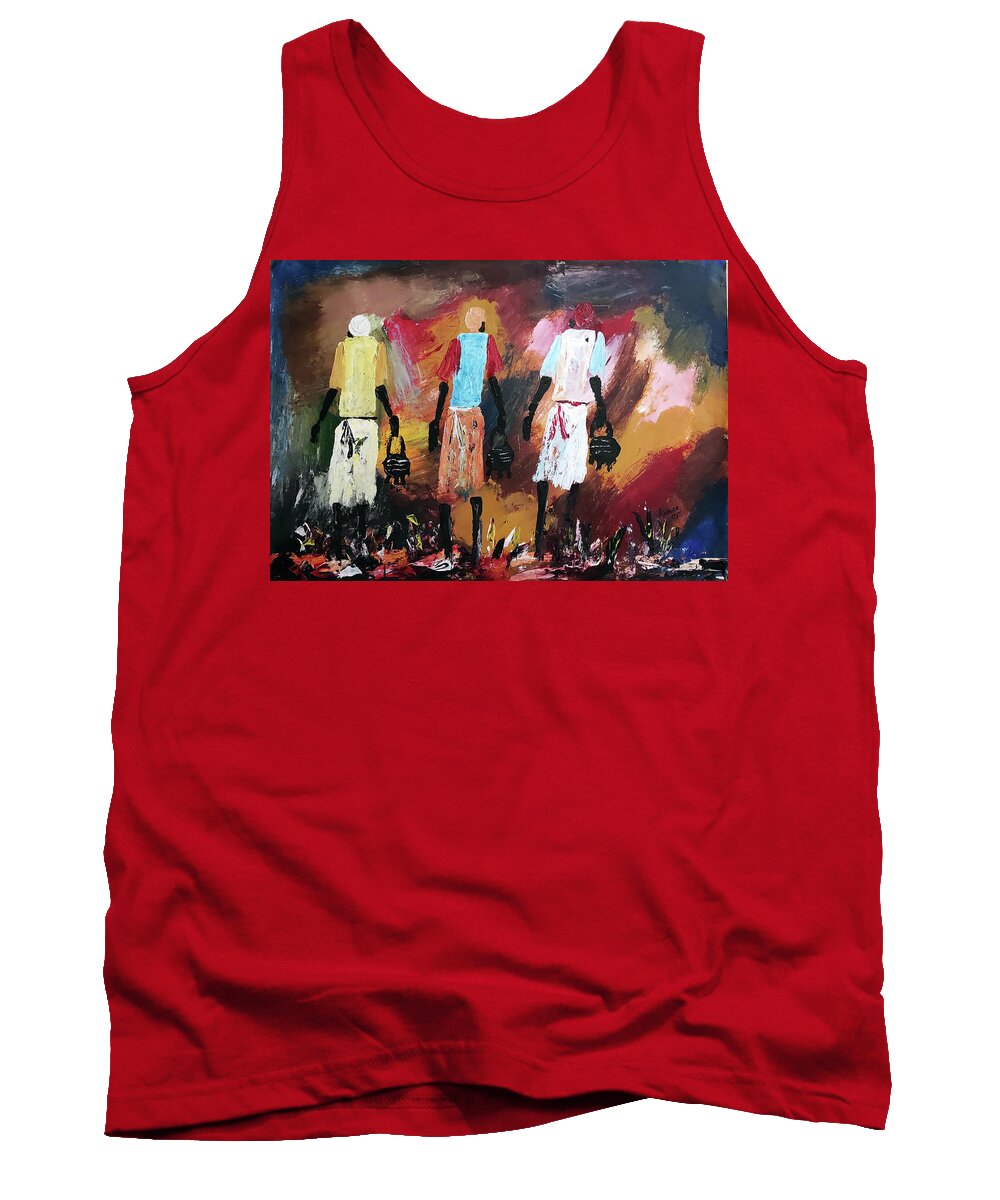 African Art Tank Top featuring the painting What's For Dinner by Peter Sibeko 1940-2013
