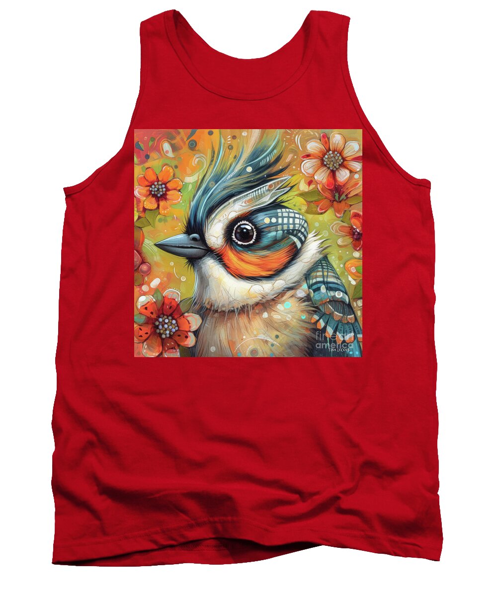 Tufted Titmouse Tank Top featuring the painting Whimsical Tufted Titmouse by Tina LeCour