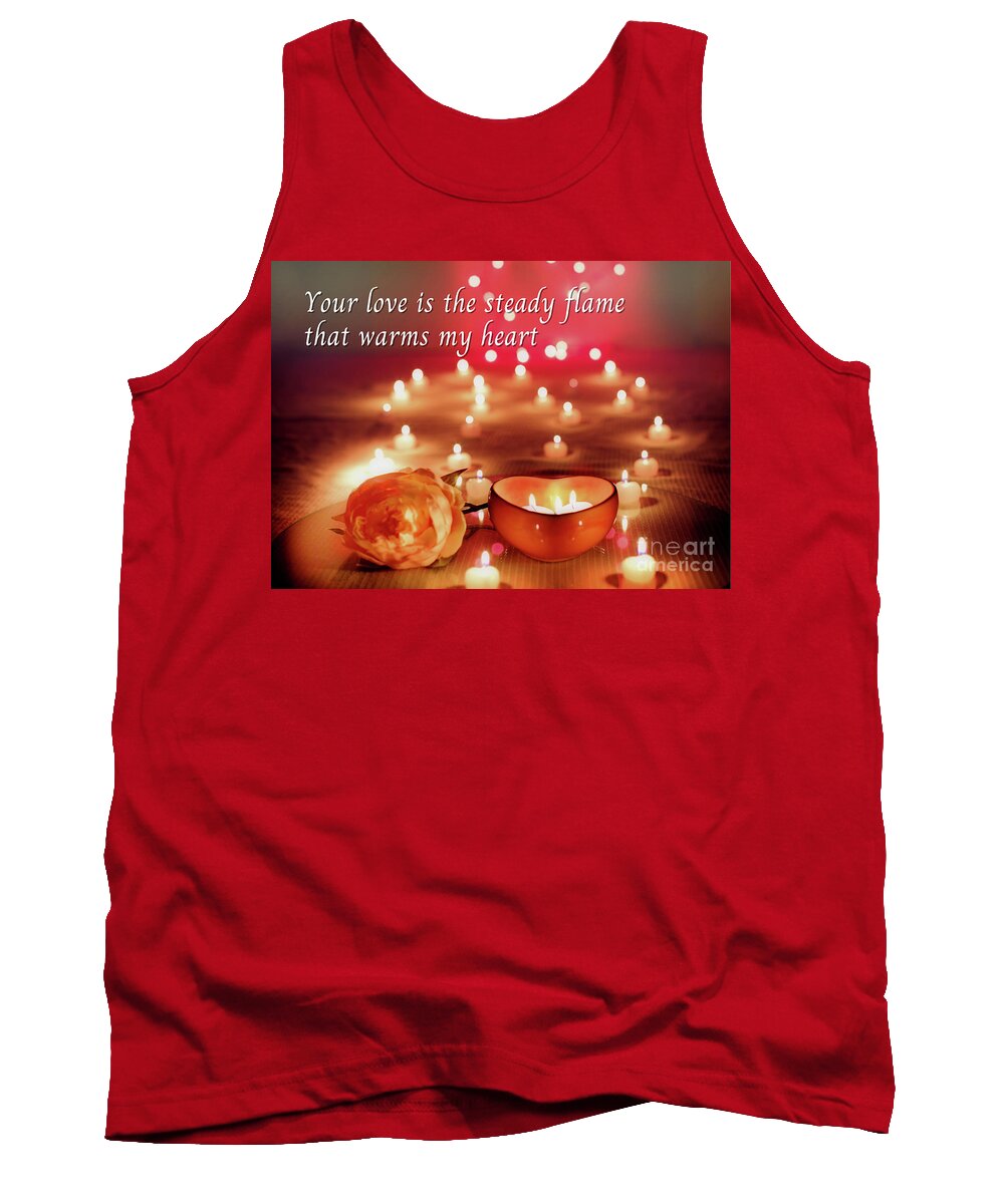 Valentine's Day; Valentine; Candle; Candles; Flower; Flame; Love; Heart; Card; Romantic; Vignette; Glow; Tank Top featuring the photograph Your Love is the Steady Flame by Tina Uihlein