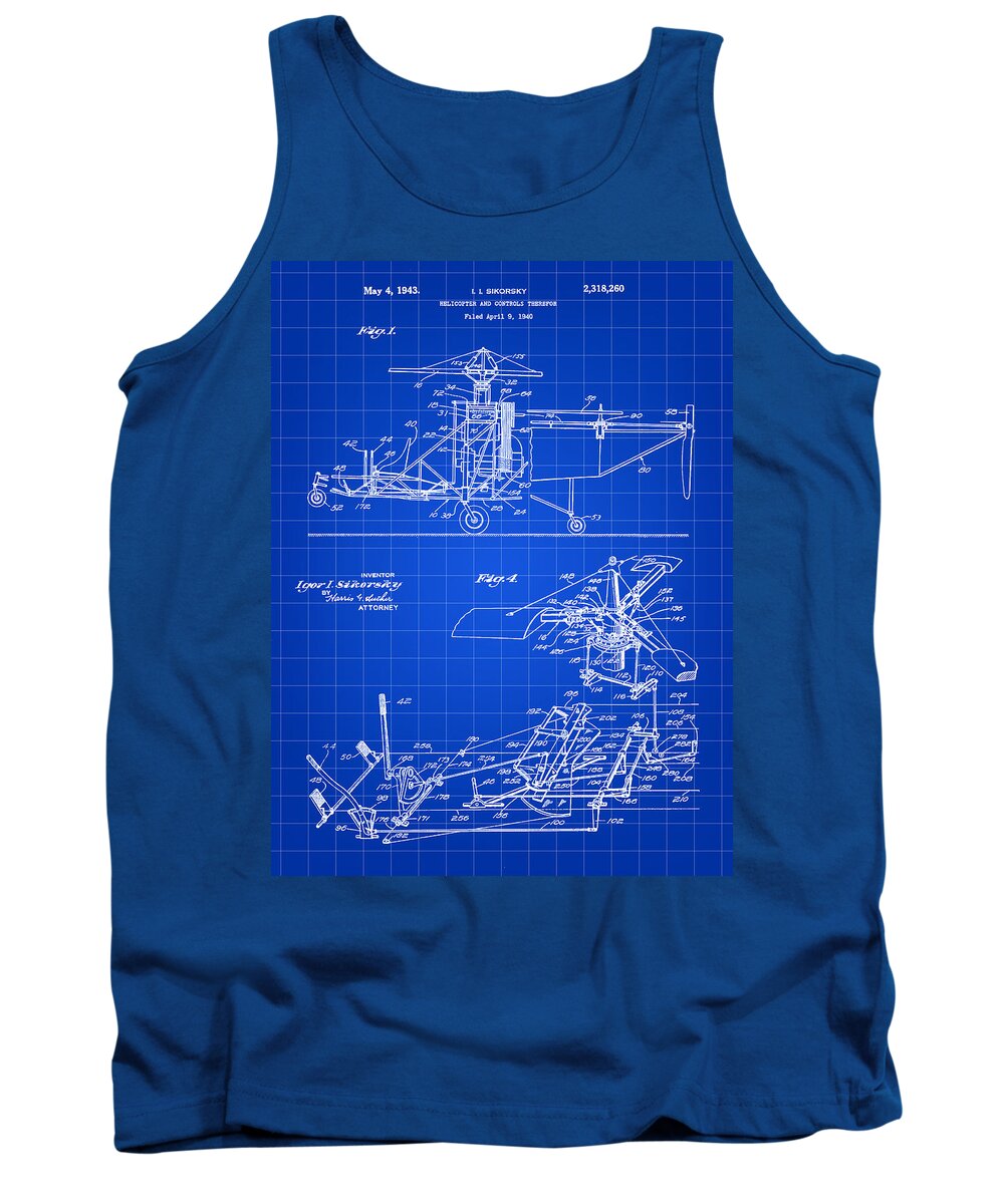 Helicopter Tank Top featuring the digital art Helicopter Patent 1940 - Blue by Stephen Younts
