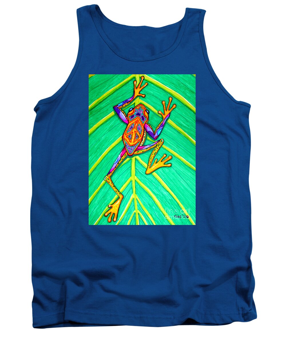 Frog Tank Top featuring the mixed media Peace Frog by Nick Gustafson