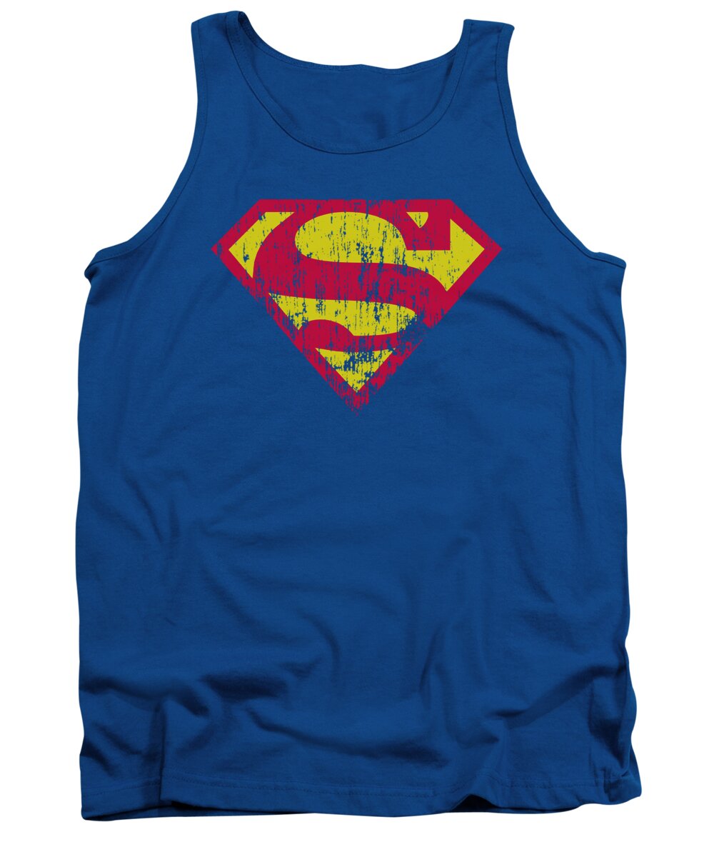 Superman Tank Top featuring the digital art Superman - Classic Logo Distressed #1 by Brand A