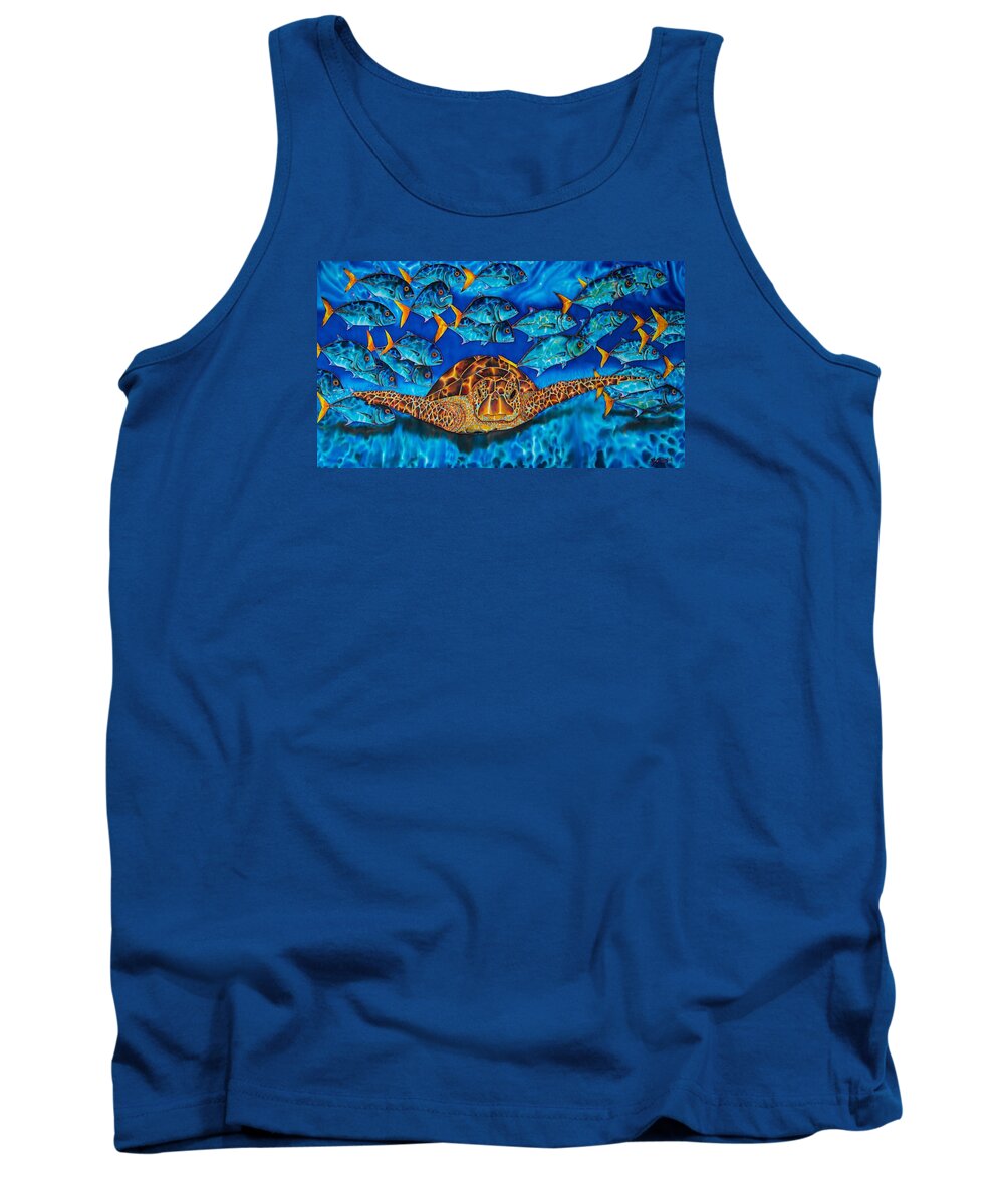 Sea Turtle Tank Top featuring the painting Green Sea Turtle #1 by Daniel Jean-Baptiste