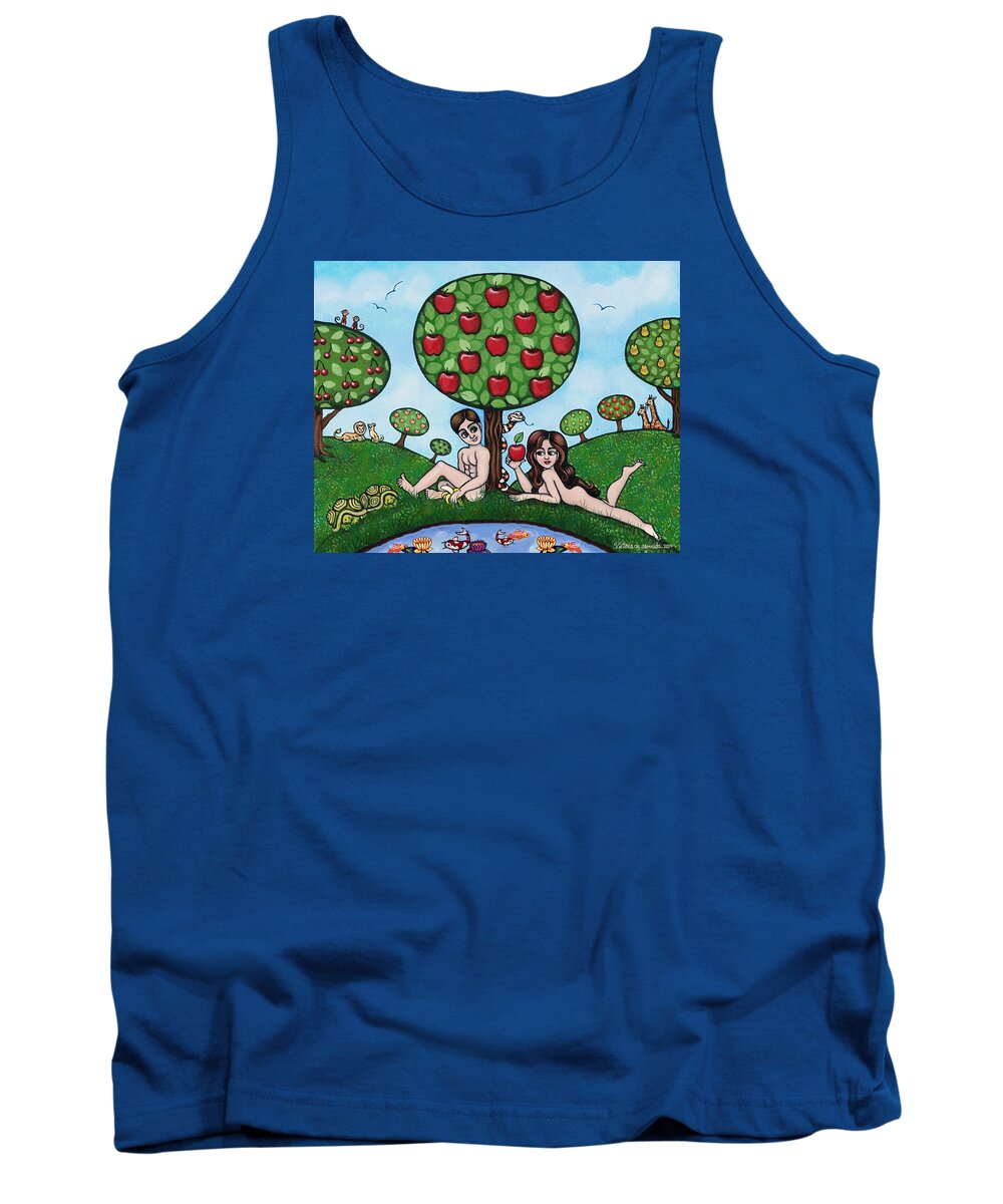 Adam And Eve Tank Top featuring the painting Adam and Eve The Naked Truth by Victoria De Almeida