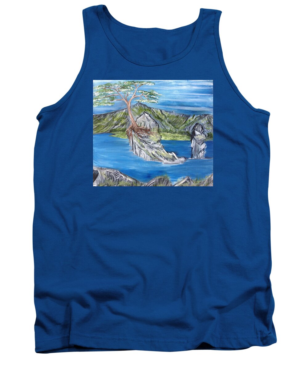 Tree Tank Top featuring the painting Bay View in Oregon by Suzanne Surber