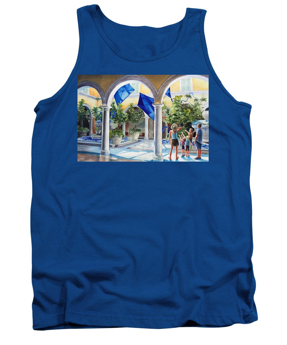 Art Tank Top featuring the painting Bellagio Kite Flight by Carolyn Coffey Wallace