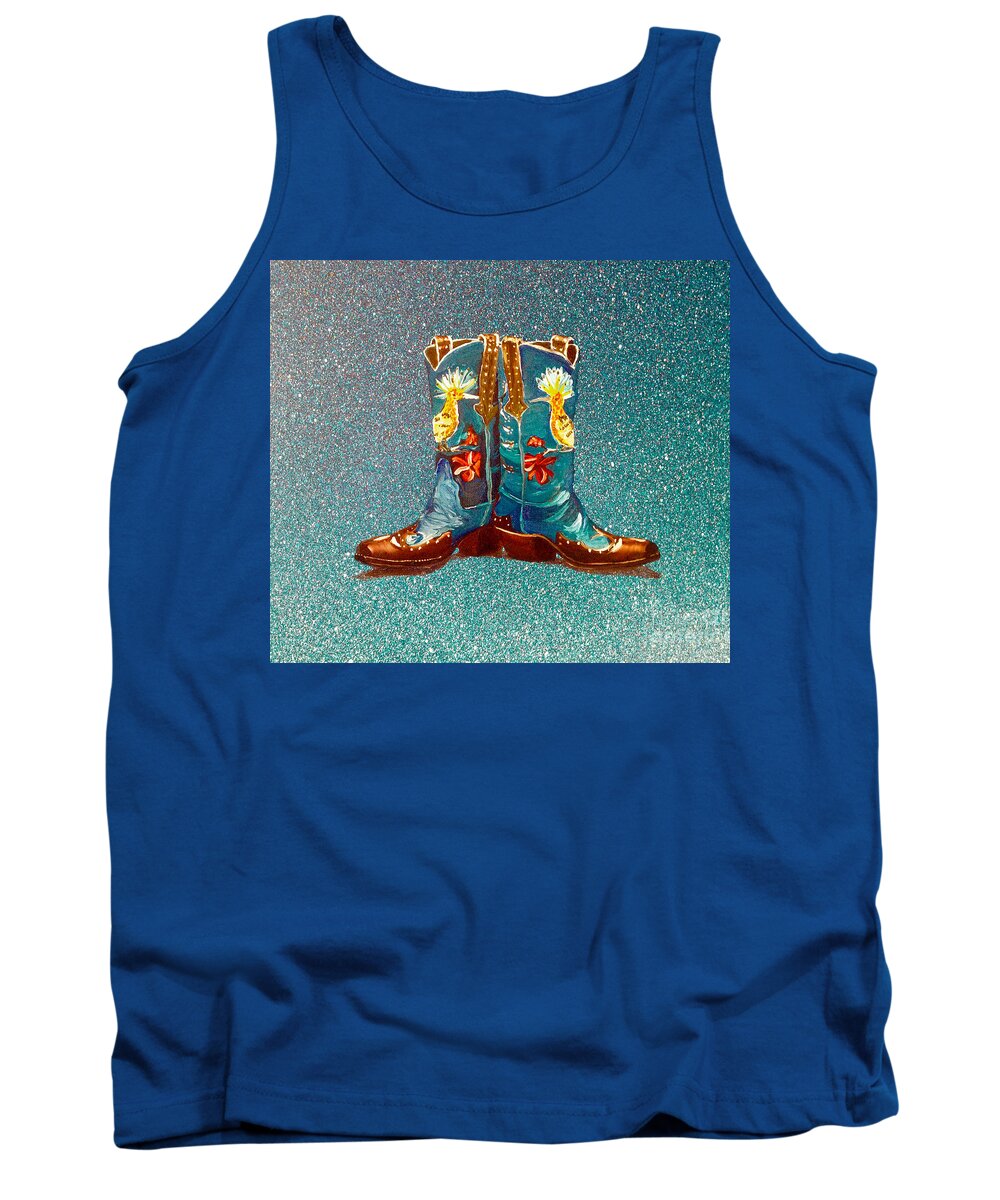 Boots Art Tank Top featuring the painting Blue Boots by Mayhem Mediums