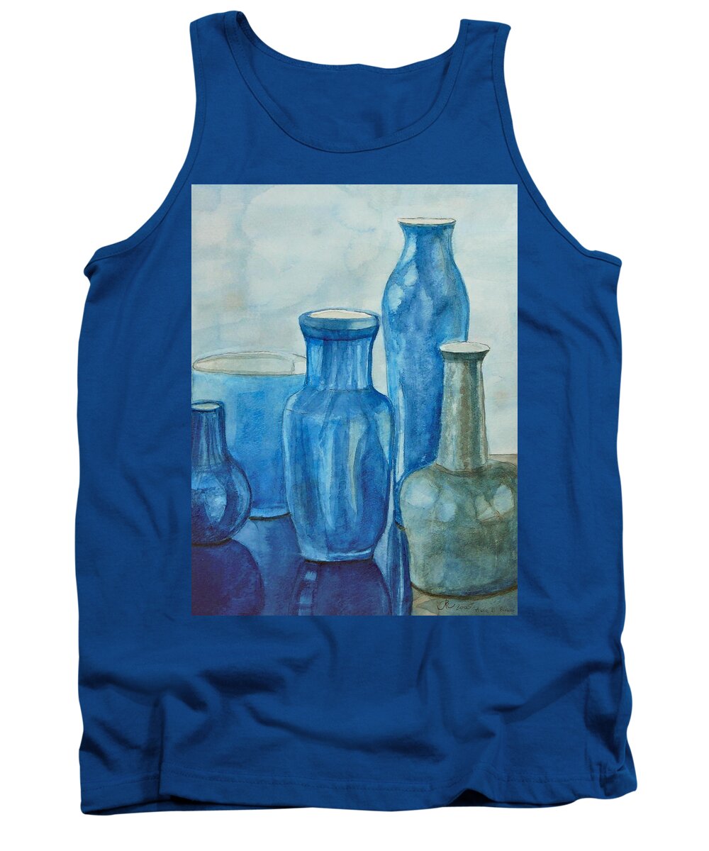 Vases Tank Top featuring the painting Blue Vases I by Anna Ruzsan