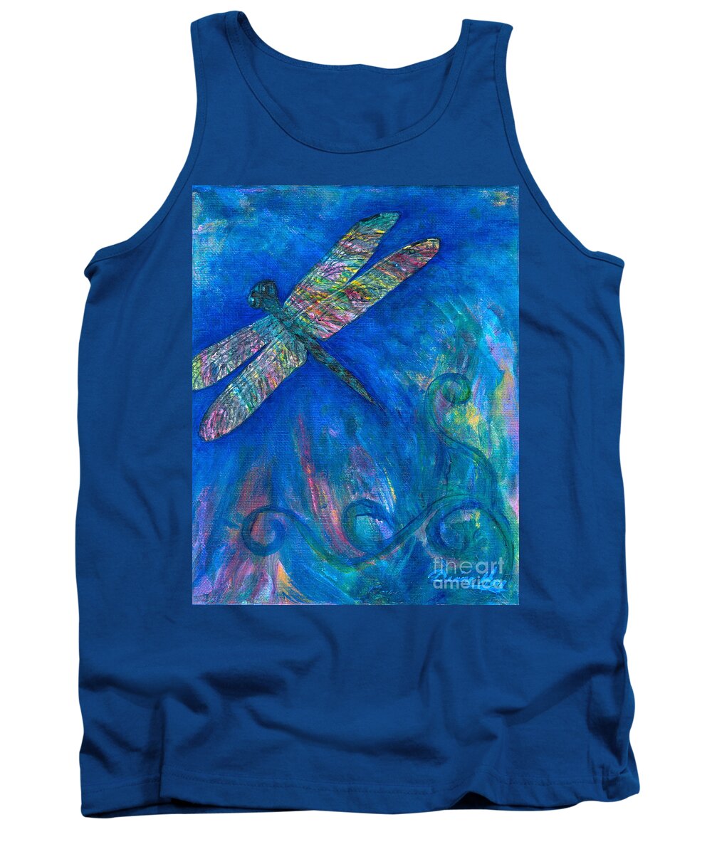 Dragonfly Tank Top featuring the painting Dragonfly Flying High by Denise Hoag
