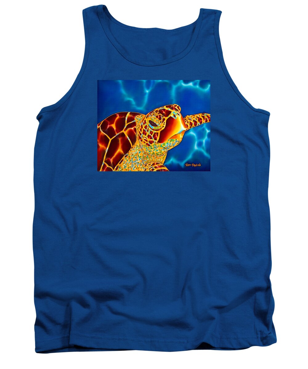 Sea Turtle Tank Top featuring the painting Friendly Encounter by Daniel Jean-Baptiste