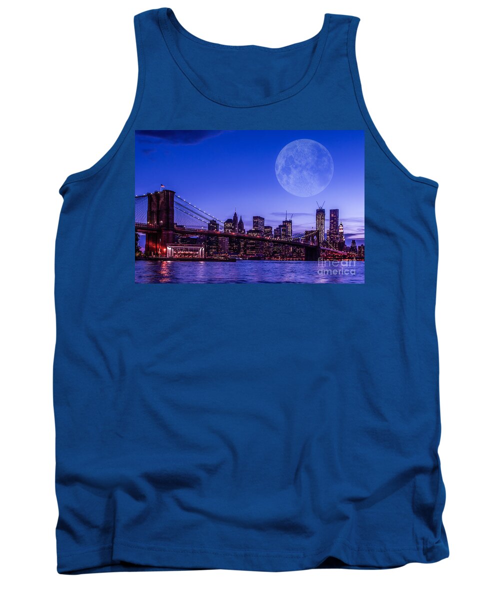 Nyc Tank Top featuring the photograph Full moon over Manhattan II by Hannes Cmarits