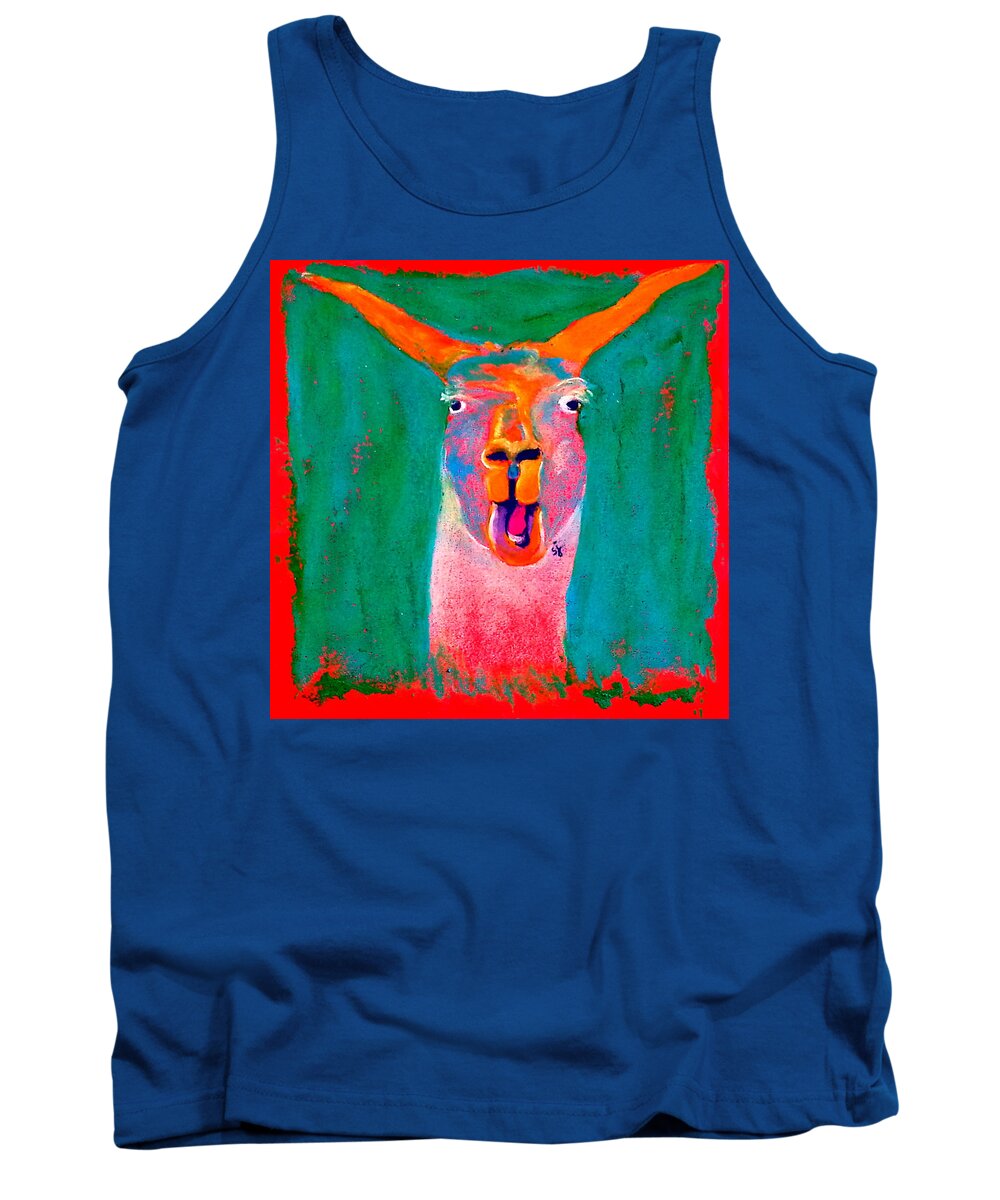 Art Tank Top featuring the painting Funky Llama Art Print by Sue Jacobi