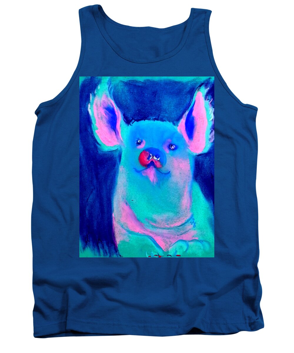 Animals Tank Top featuring the painting Funky Piggy Blue by Sue Jacobi