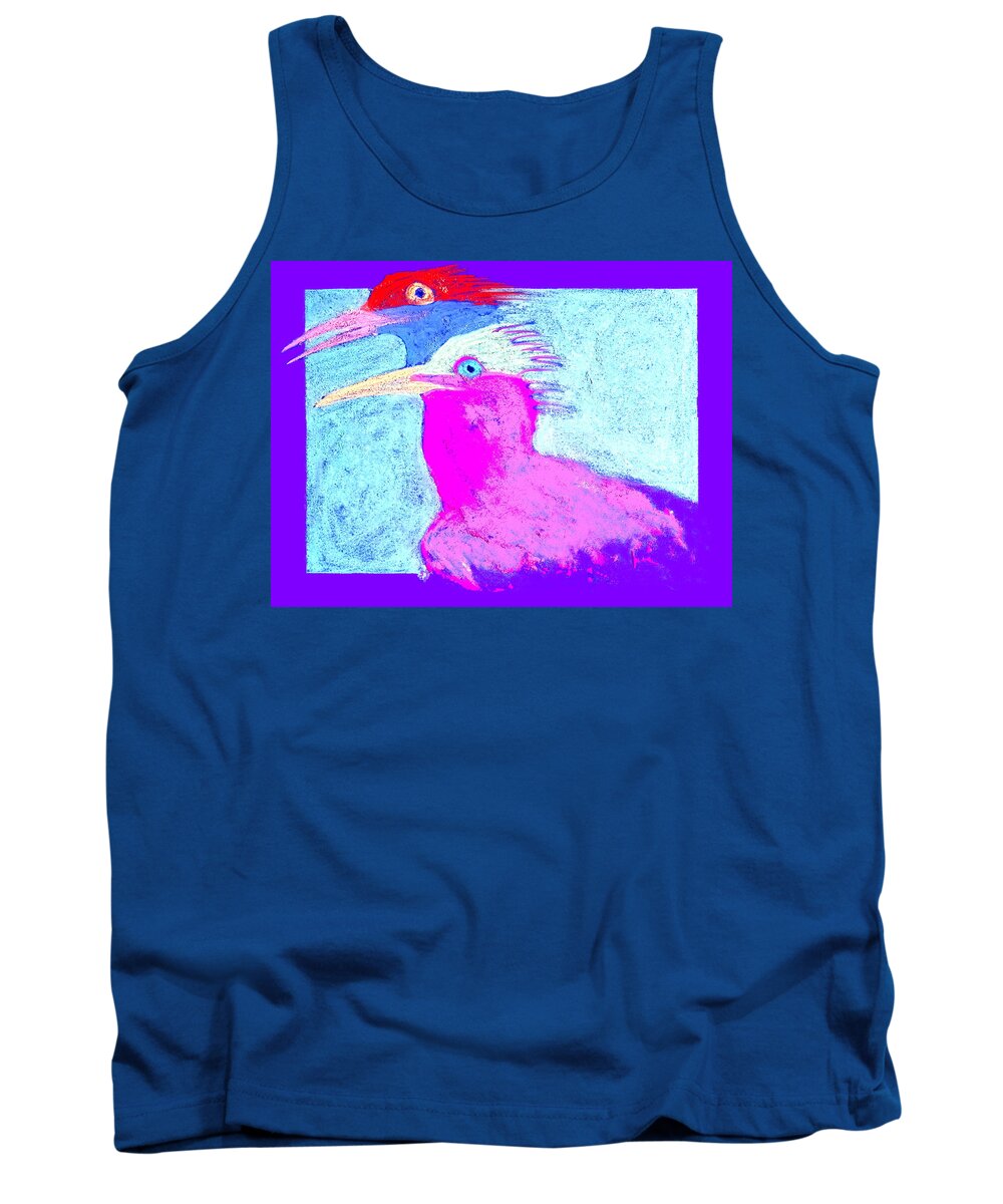 Tern Tank Top featuring the painting Funky Royal Terns Birds Couple Art Prints by Sue Jacobi