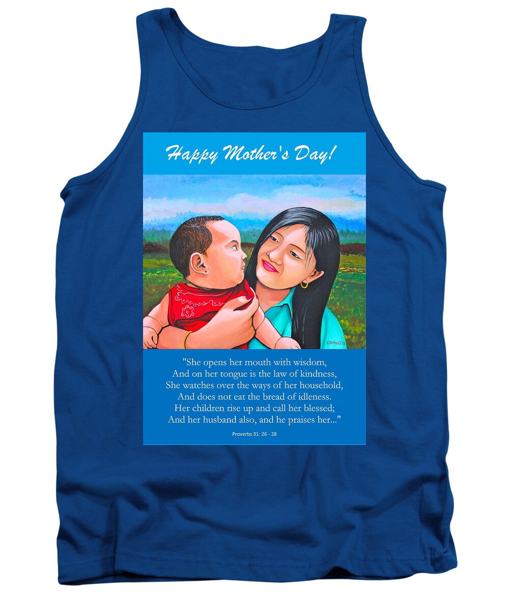Mother's Day Greeting Card Tank Top featuring the mixed media Happy Mom and Babe by Cyril Maza