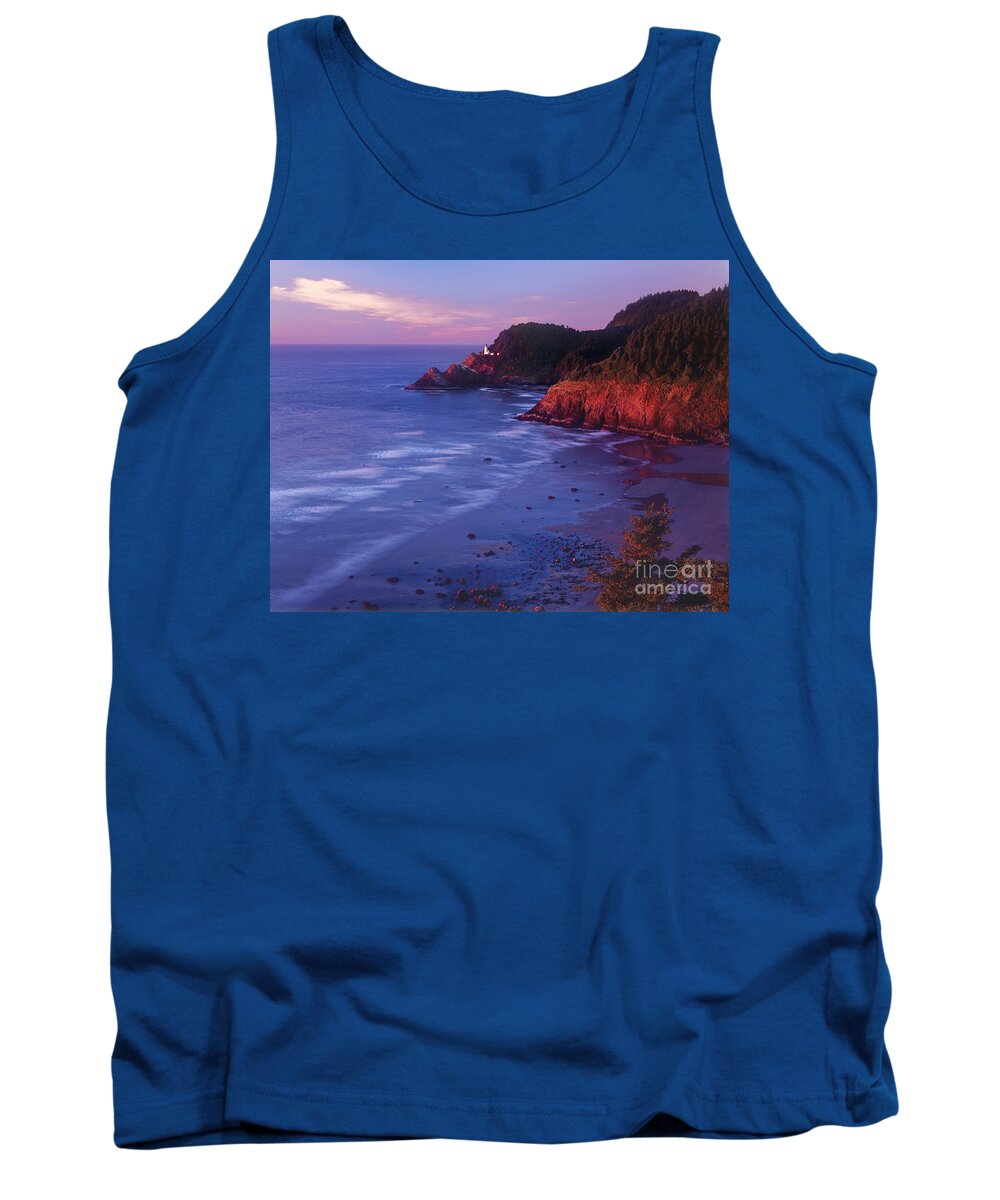 North America Tank Top featuring the photograph Heceta Head Lighthouse at Sunset Oregon coast by Dave Welling