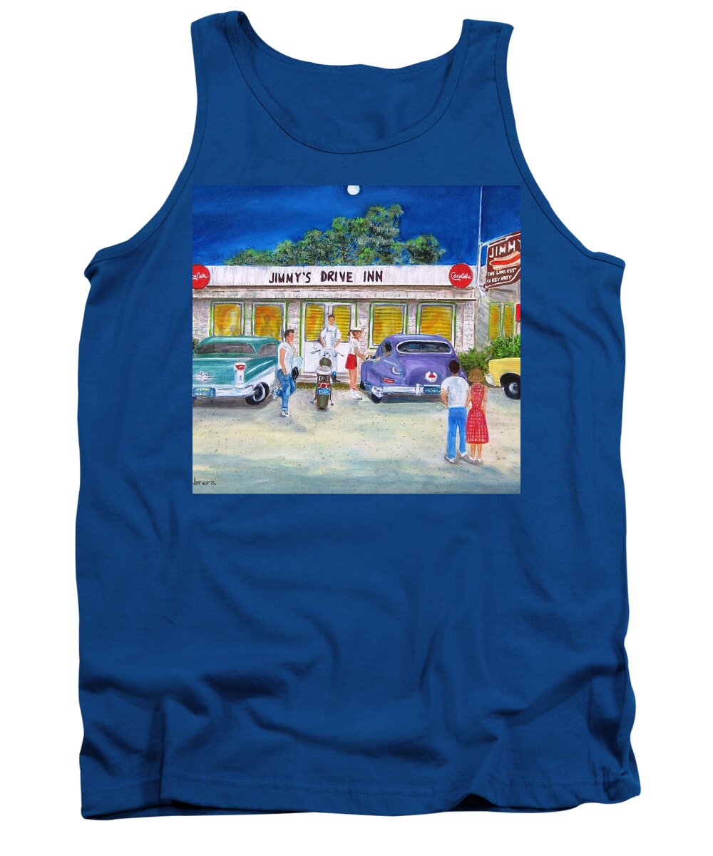 Landscape Tank Top featuring the painting Jimmy's Drive Inn by Linda Cabrera