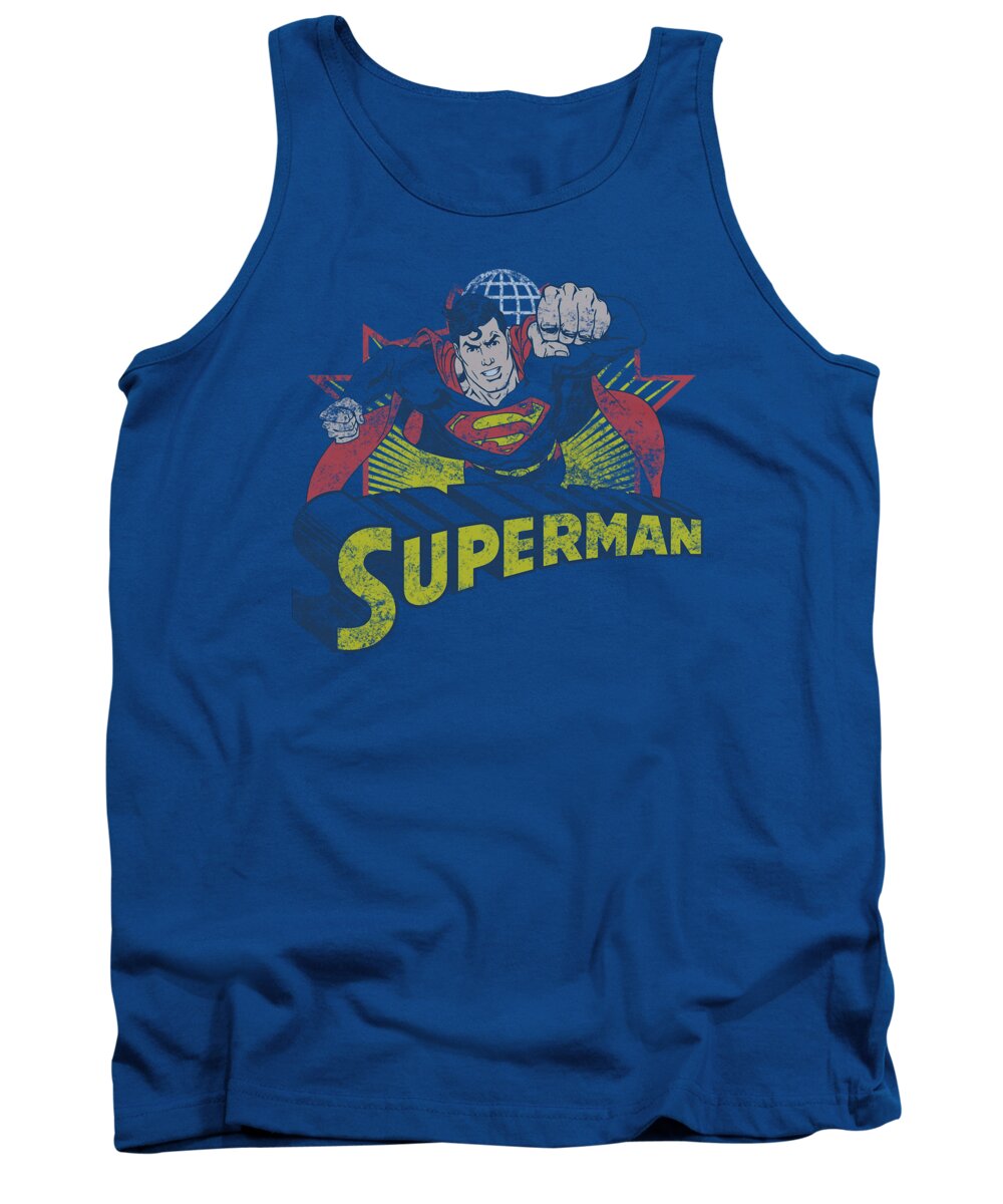 Justice League Of America Tank Top featuring the digital art Jla - Superman Rough Distress by Brand A