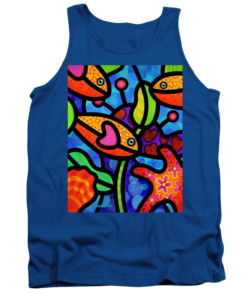 Fish Tank Top featuring the painting Kaleidoscope Reef by Steven Scott