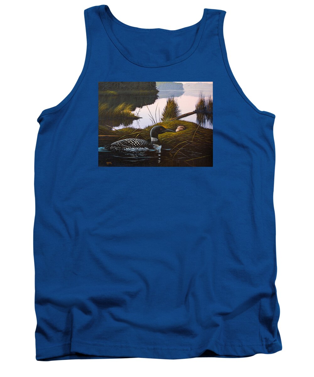 Loon Tank Top featuring the painting Loon Lake by Richard Faulkner