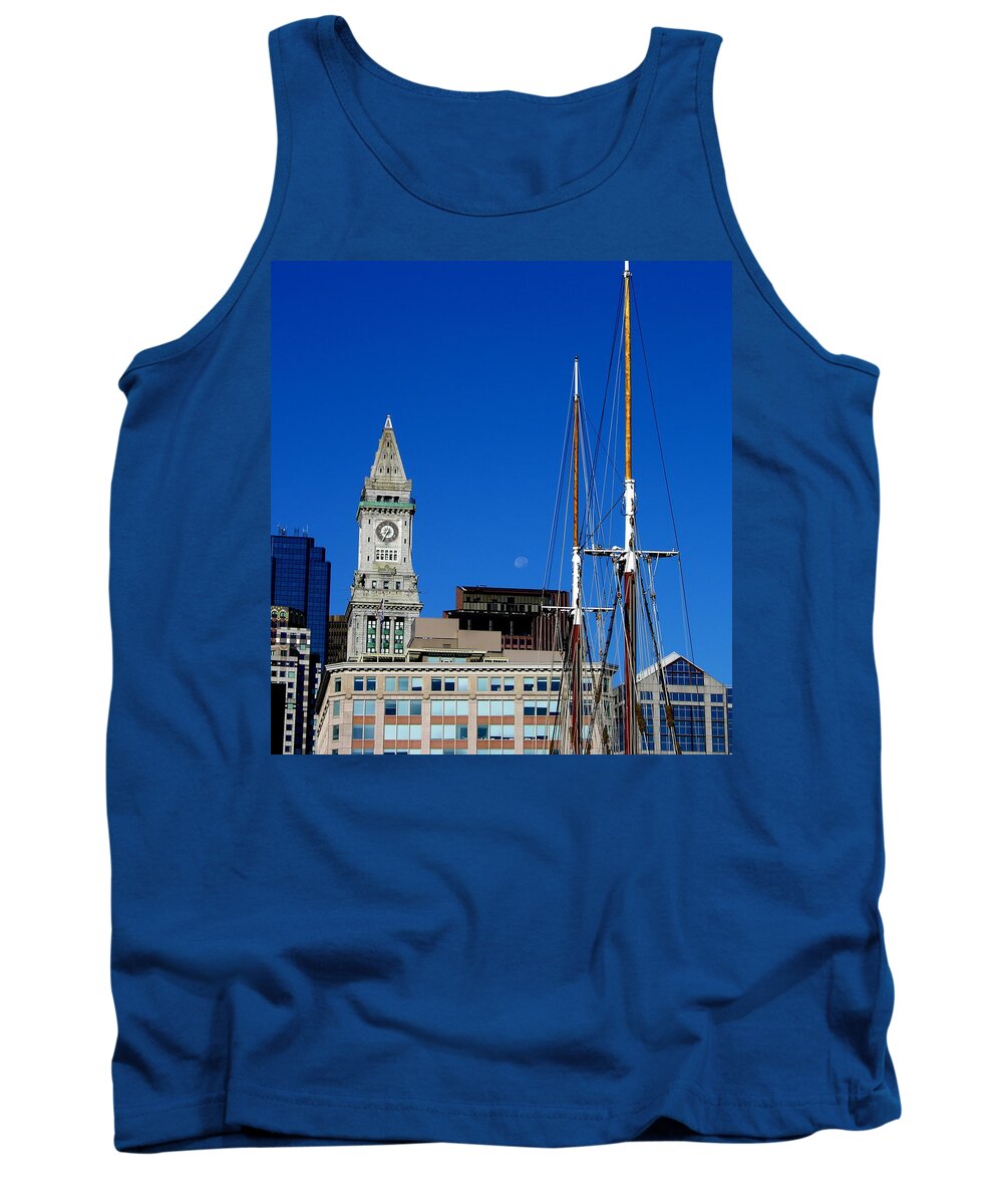 Boston Tank Top featuring the photograph Moon over Boston by Keith Stokes