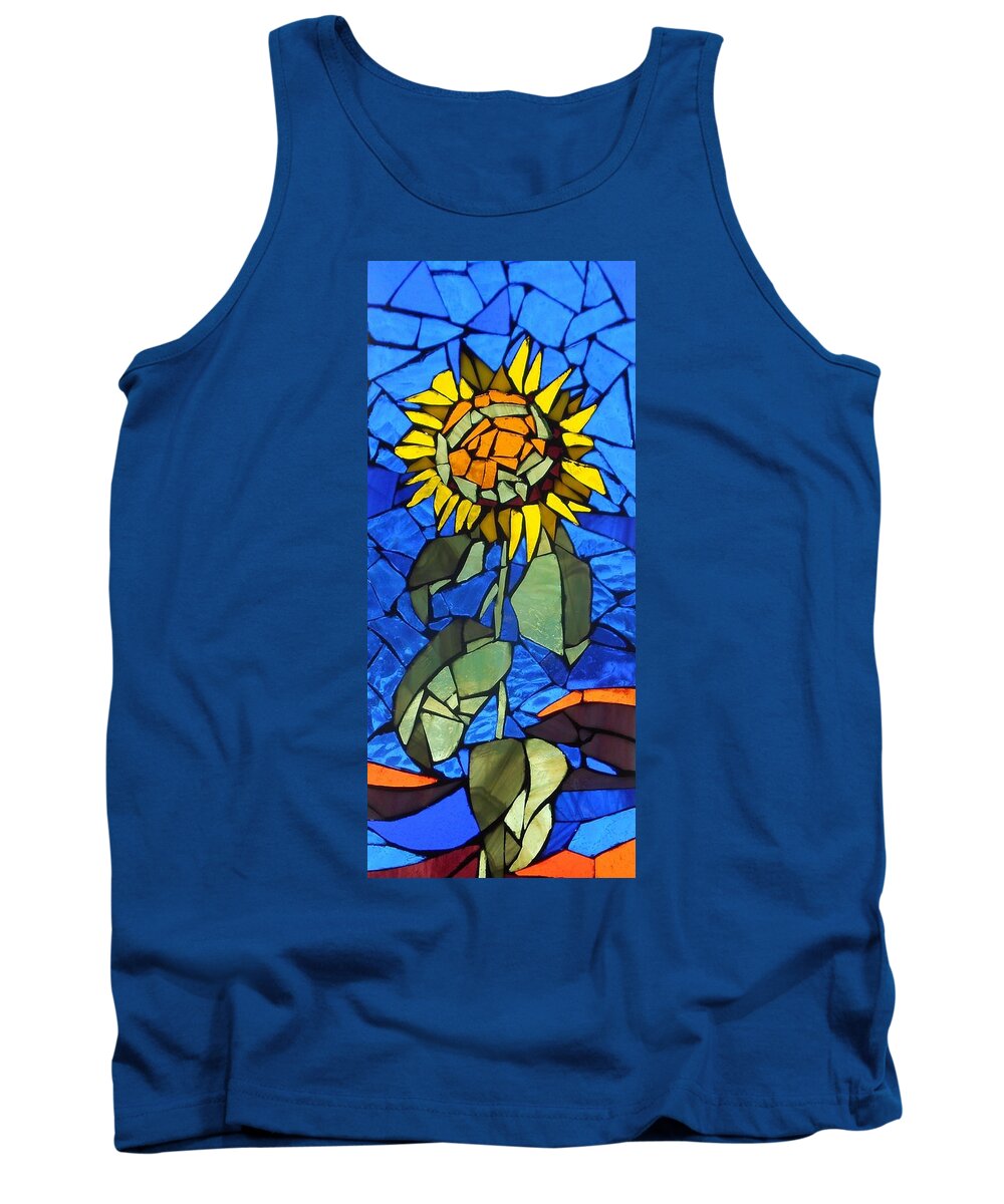 Sunflower Tank Top featuring the glass art Mosaic Stained Glass - Sunflower by Catherine Van Der Woerd