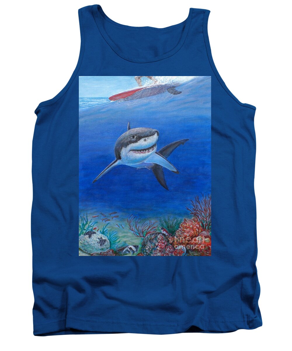 Great White Shark Tank Top featuring the painting My Pet Shark by George I Perez