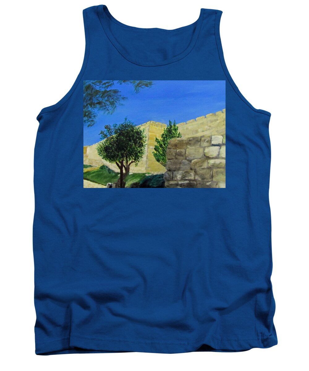 Israel Tank Top featuring the painting Outside the Wall - Jerusalem by Linda Feinberg