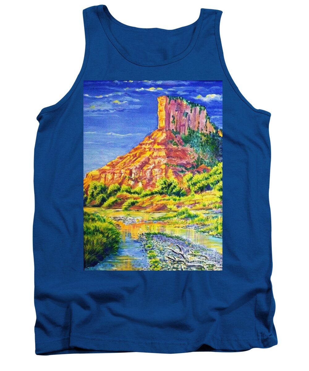  Acrylic Painting 18 By 28 In Barnwood Frame Of Iconic Sandstone Palisade Above The Dolores River In The Fall. Tank Top featuring the painting Palisiade at Gateway Colorado by Annie Gibbons