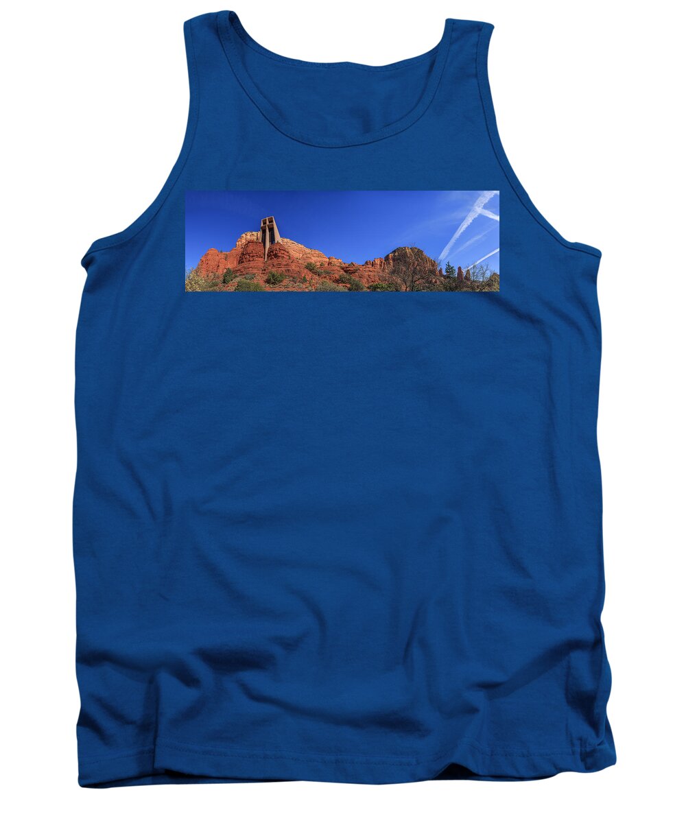 Cross Tank Top featuring the photograph Panorama Chapel of the Holy Cross Sedona AZ by Scott Campbell
