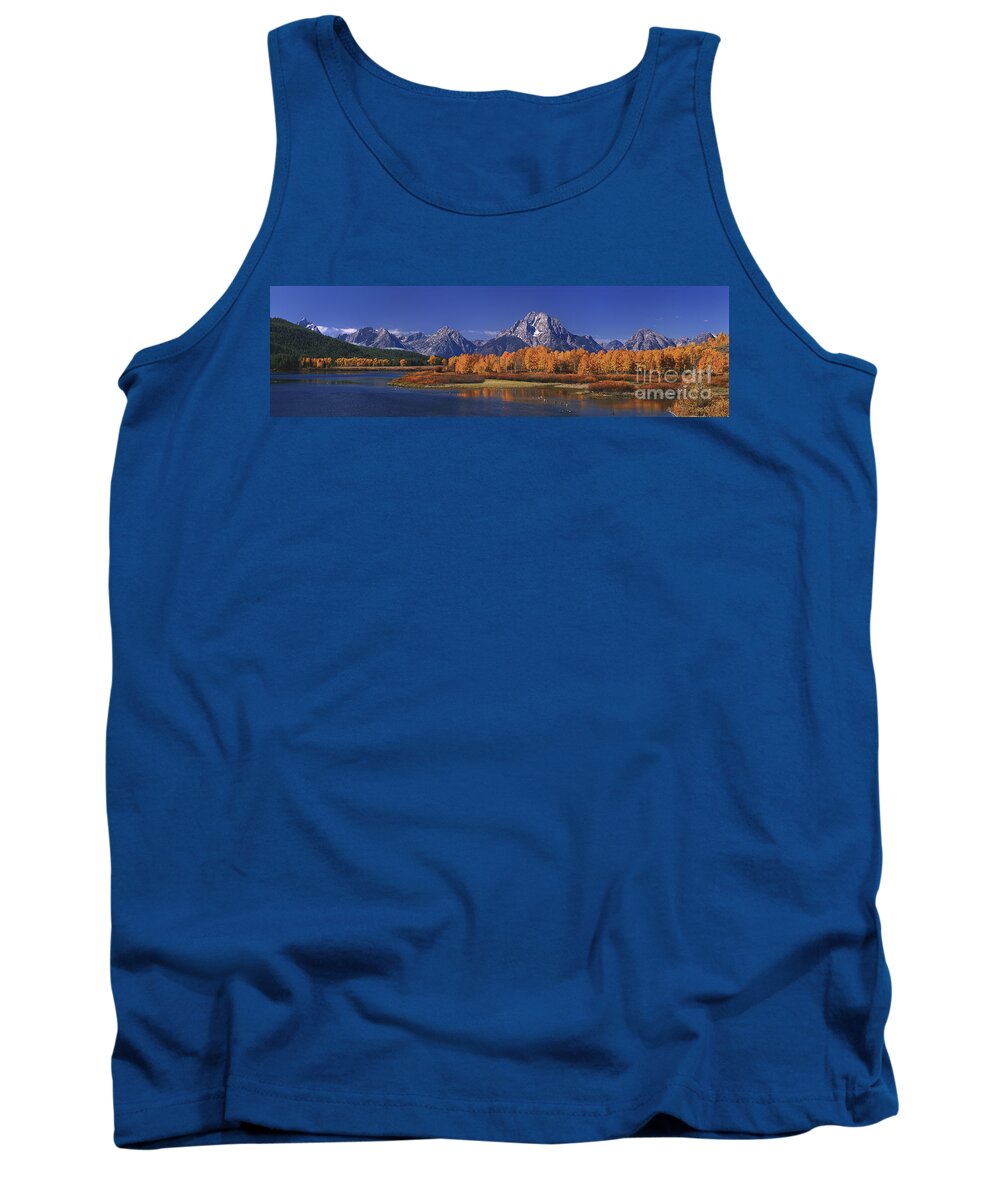 Grand Tetons National Park Tank Top featuring the photograph Panorama Fall Morning Oxbow Bend Grand Tetons National Park Wyoming by Dave Welling