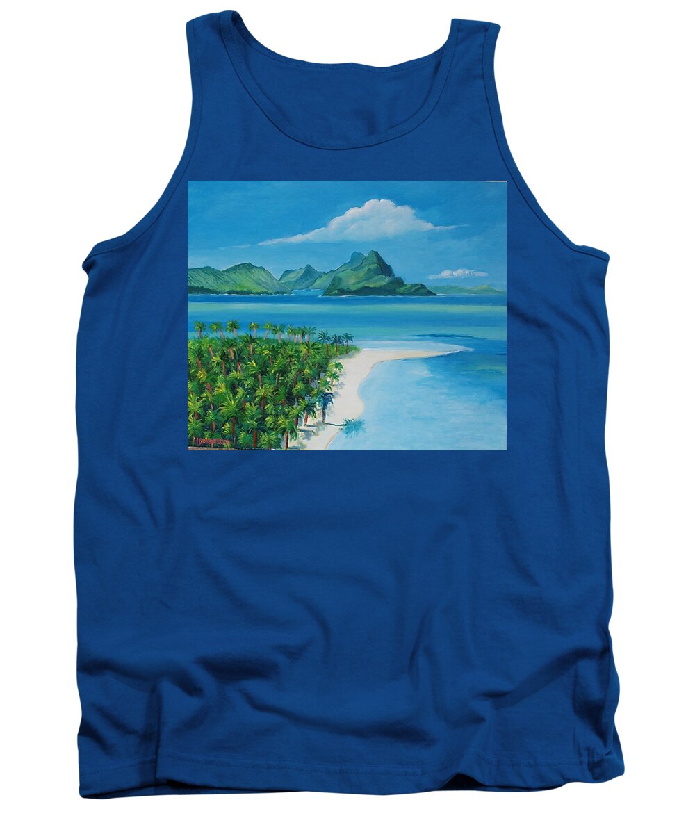 Bay Tank Top featuring the painting Papeete Bay in Tahiti by Jean Pierre Bergoeing