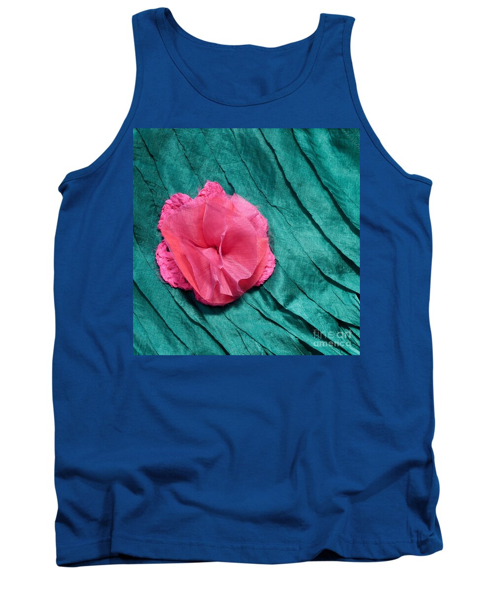 Cambodian Tank Top featuring the photograph Pink Flower Blue Silk 02 by Rick Piper Photography