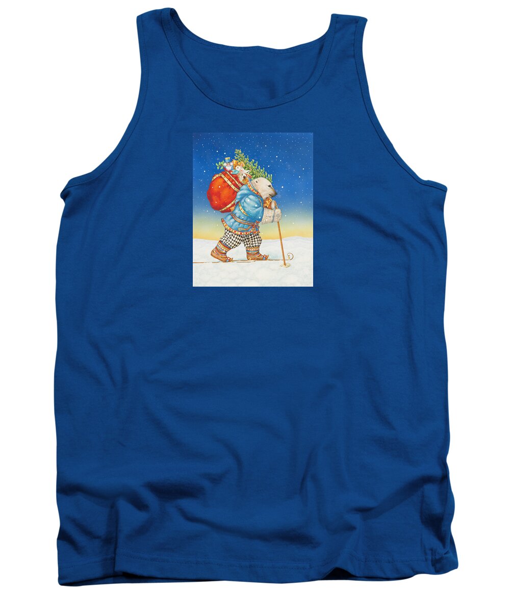 Christmas Tank Top featuring the painting Polar Bear Santa Claus by Lynn Bywaters