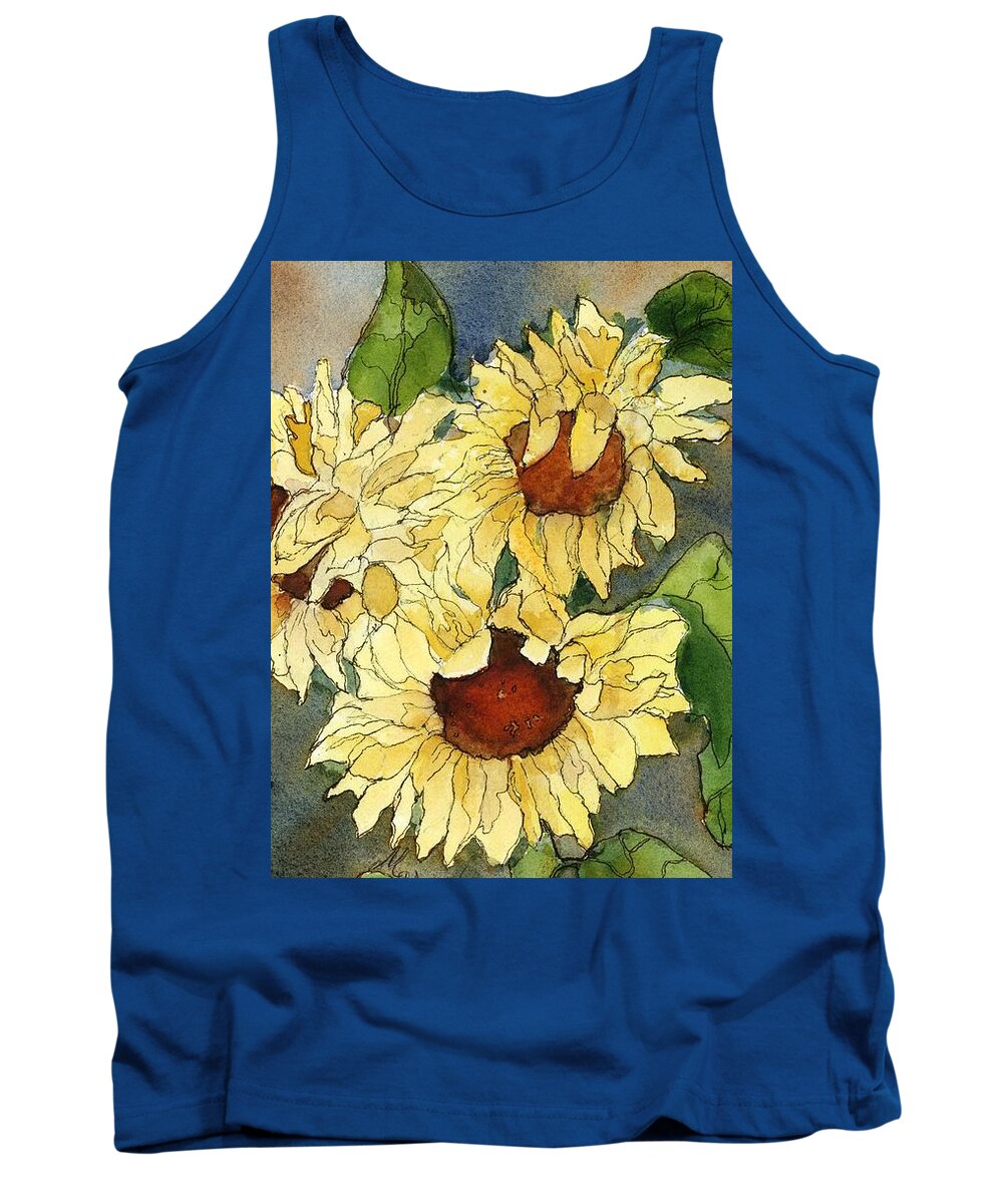 Sunflowers Tank Top featuring the painting Portrait of Sunflowers by Maria Hunt